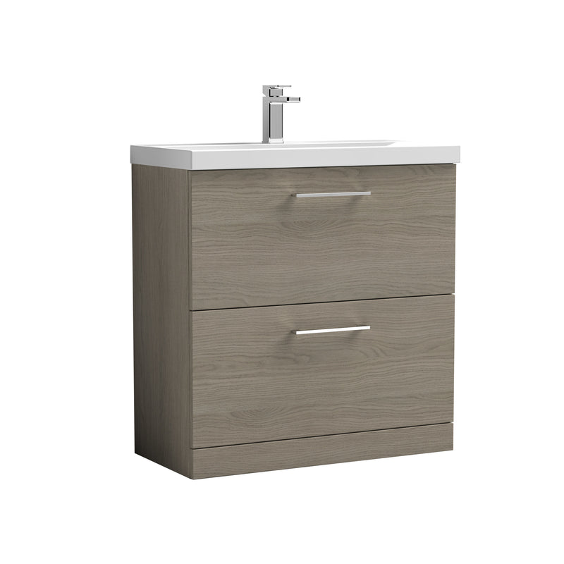Nuie Arno Floor Standing vanity unit with Thin Edge basin - 800mm (2 Drawers) Solace Oak