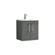 Nuie Arno Wall Hung vanity unit with Curved basin - 500mm (2 Doors) Anthracite Woodgrain