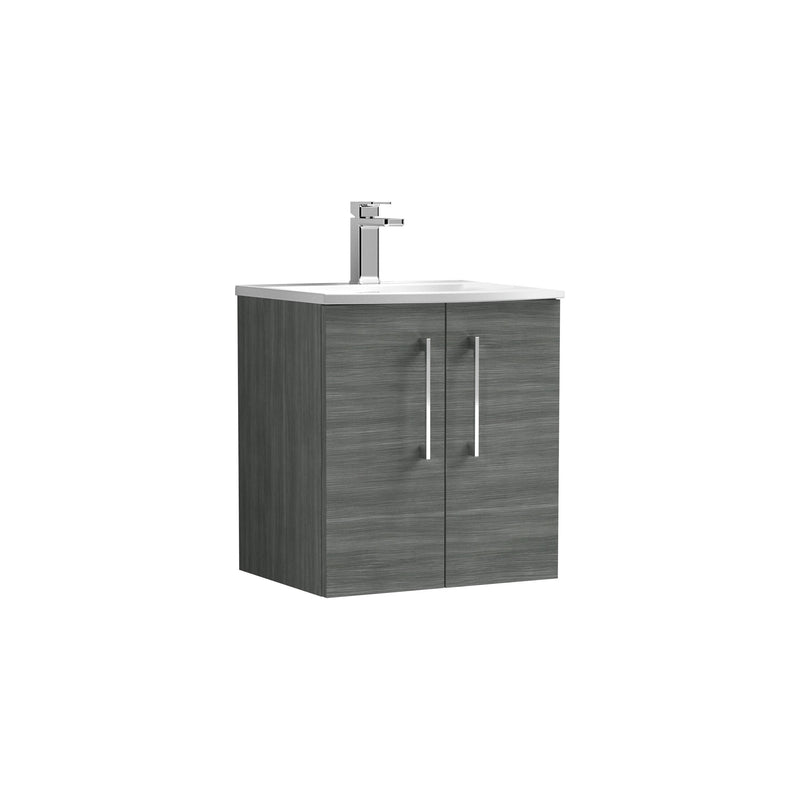 Nuie Arno Wall Hung vanity unit with Curved basin - 500mm (2 Doors) Anthracite Woodgrain