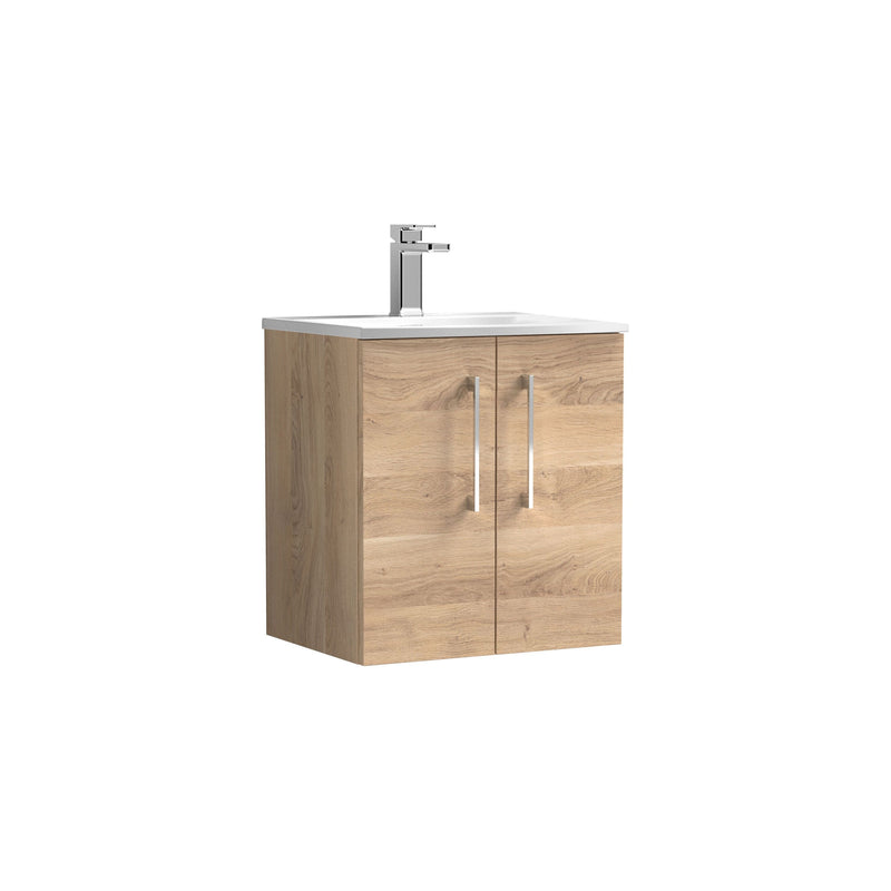 Nuie Arno Wall Hung vanity unit with Curved basin - 500mm (2 Doors) Bleached Oak