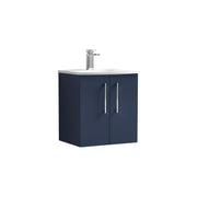 Nuie Arno Wall Hung vanity unit with Curved basin - 500mm (2 Doors) Midnight Blue