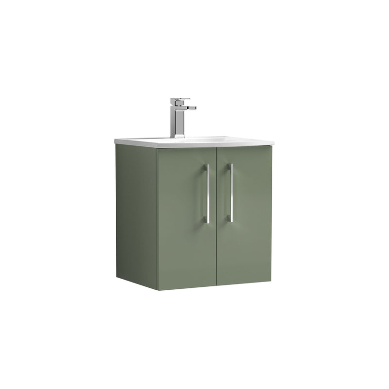Nuie Arno Wall Hung vanity unit with Curved basin - 500mm (2 Doors) Satin Green