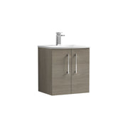 Nuie Arno Wall Hung vanity unit with Curved basin - 500mm (2 Doors) Solace Oak