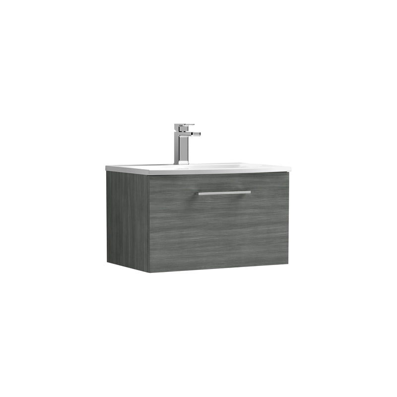 Nuie Arno Wall Hung vanity unit with Curved basin - 600mm (1 Drawer) Anthracite Woodgrain
