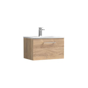 Nuie Arno Wall Hung vanity unit with Curved basin - 600mm (1 Drawer) Bleached Oak