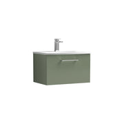 Nuie Arno Wall Hung vanity unit with Curved basin - 600mm (1 Drawer) Satin Green