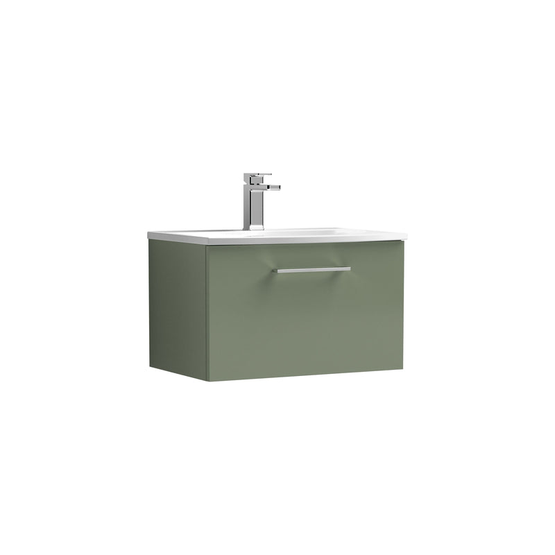 Nuie Arno Wall Hung vanity unit with Curved basin - 600mm (1 Drawer) Satin Green