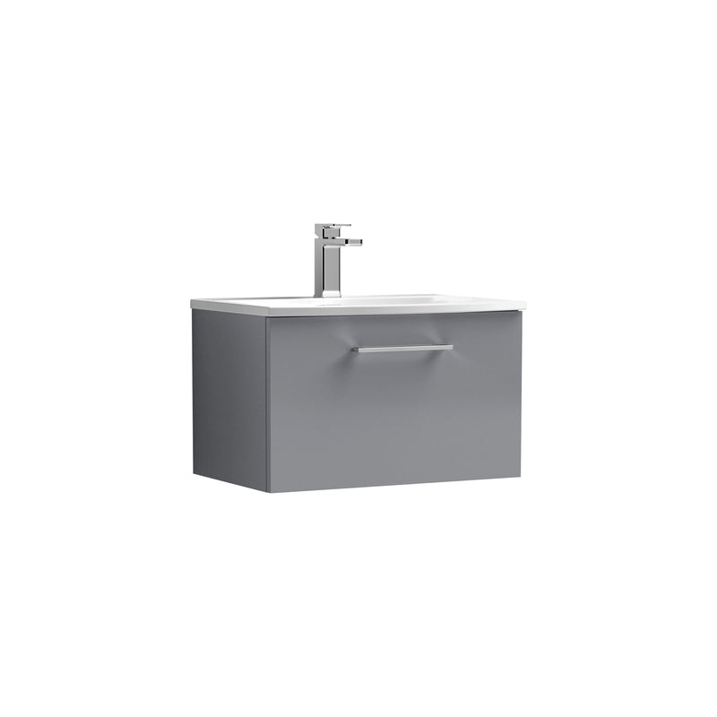 Nuie Arno Wall Hung vanity unit with Curved basin - 600mm (1 Drawer) Satin Grey
