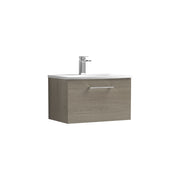 Nuie Arno Wall Hung vanity unit with Curved basin - 600mm (1 Drawer) Solace Oak