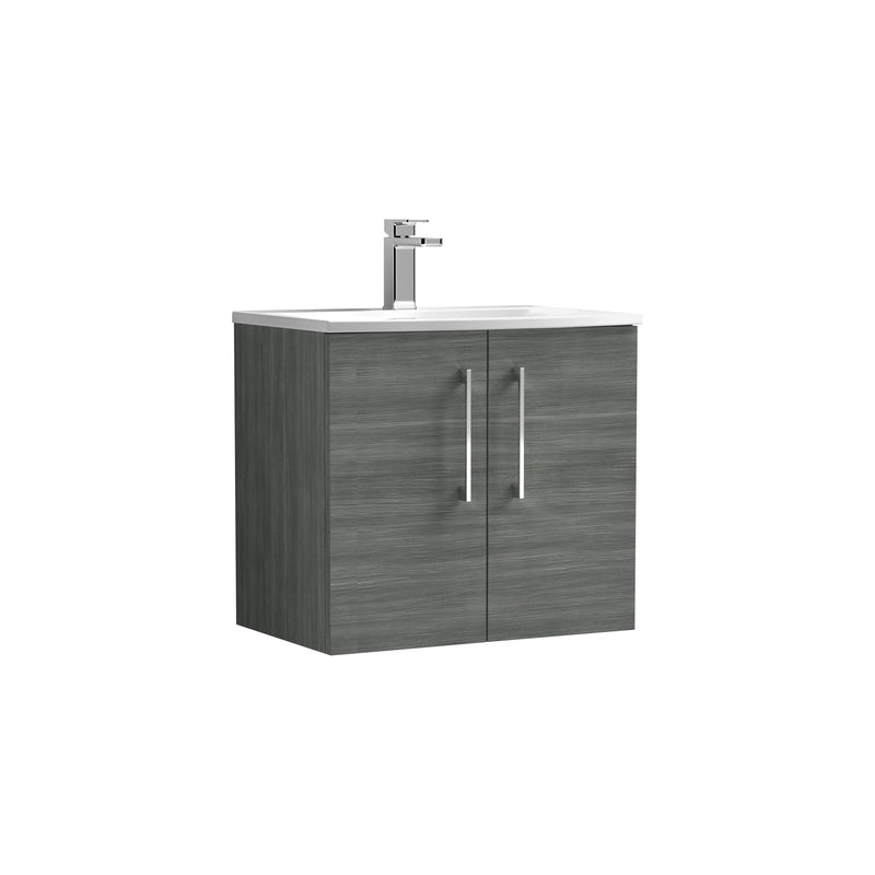 Nuie Arno Wall Hung vanity unit with Curved basin - 600mm (2 Doors) Anthracite Woodgrain