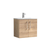Nuie Arno Wall Hung vanity unit with Curved basin - 600mm (2 Doors) Bleached Oak