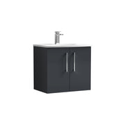 Nuie Arno Wall Hung vanity unit with Curved basin - 600mm (2 Doors) Soft Black