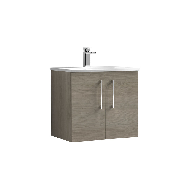 Nuie Arno Wall Hung vanity unit with Curved basin - 600mm (2 Doors) Solace Oak