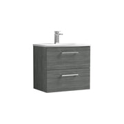 Nuie Arno Wall Hung vanity unit with Curved basin - 600mm (2 Drawers) Anthracite Woodgrain