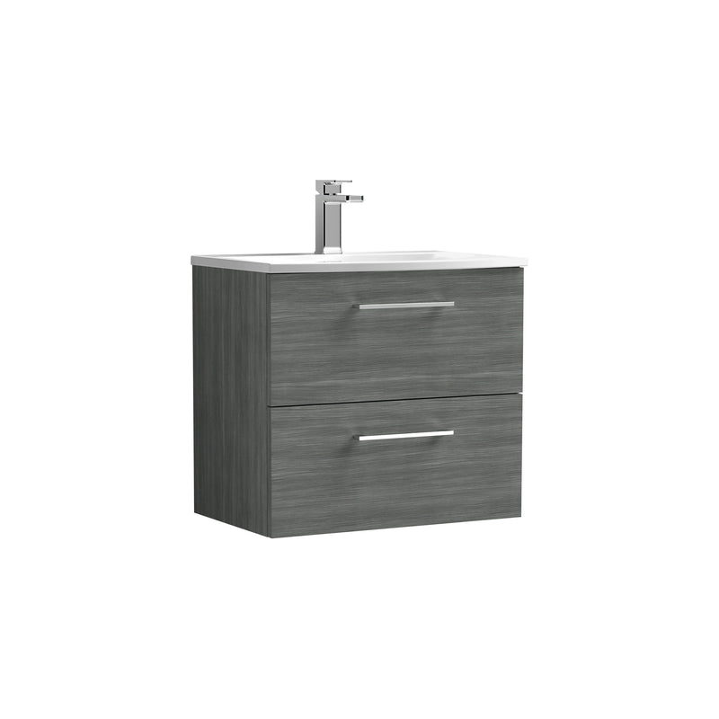 Nuie Arno Wall Hung vanity unit with Curved basin - 600mm (2 Drawers) Anthracite Woodgrain