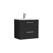 Nuie Arno Wall Hung vanity unit with Curved basin - 600mm (2 Drawers) Charcoal Black