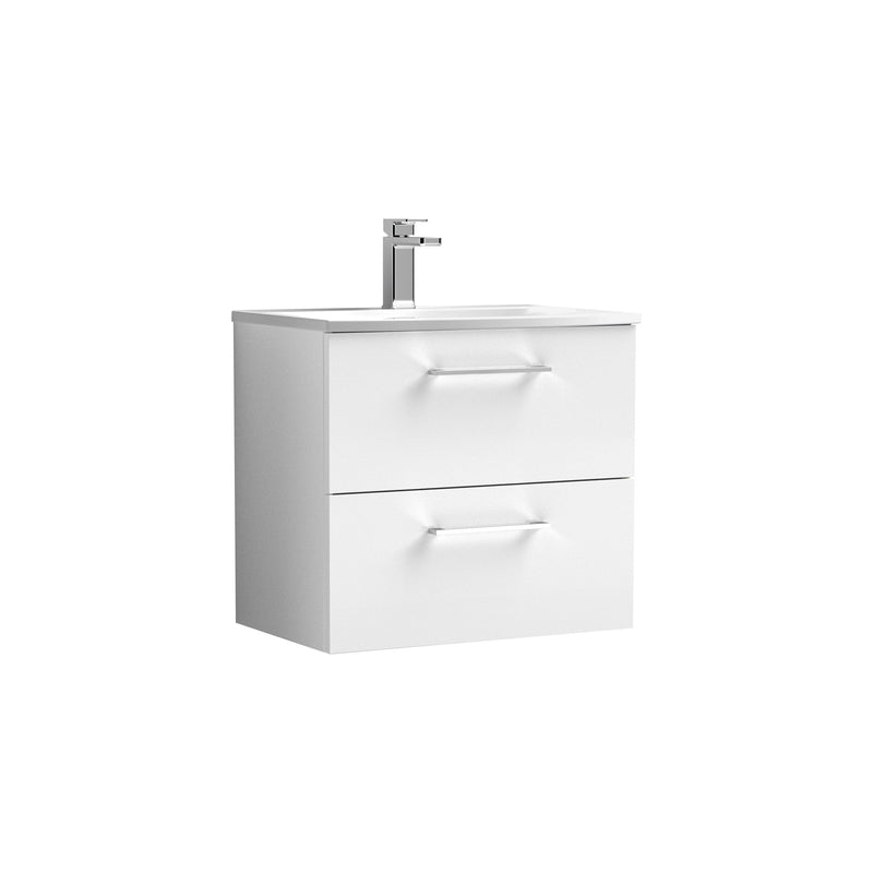 Nuie Arno Wall Hung vanity unit with Curved basin - 600mm (2 Drawers) Gloss White