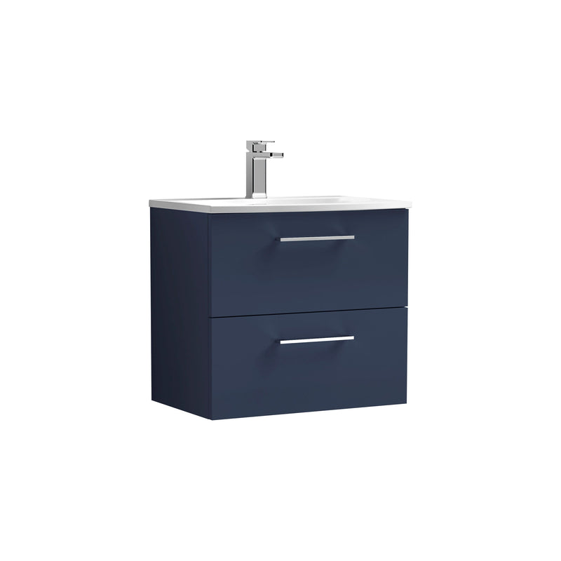 Nuie Arno Wall Hung vanity unit with Curved basin - 600mm (2 Drawers) Midnight Blue