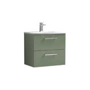 Nuie Arno Wall Hung vanity unit with Curved basin - 600mm (2 Drawers) Satin Green
