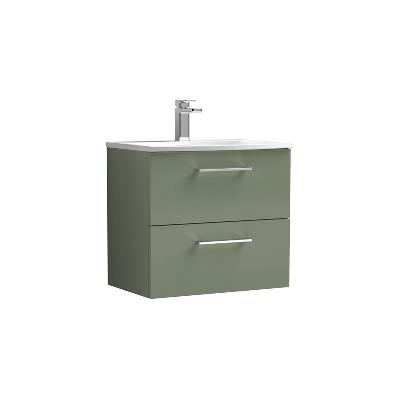 Nuie Arno Wall Hung vanity unit with Curved basin - 600mm (2 Drawers) Satin Green