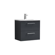 Nuie Arno Wall Hung vanity unit with Curved basin - 600mm (2 Drawers) Soft Black
