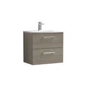 Nuie Arno Wall Hung vanity unit with Curved basin - 600mm (2 Drawers) Solace Oak