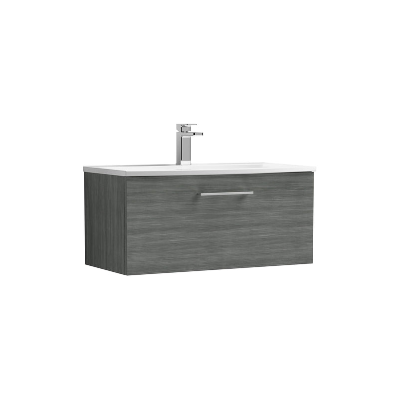 Nuie Arno Wall Hung vanity unit with Curved basin - 800mm (1 Drawer) Anthracite Woodgrain