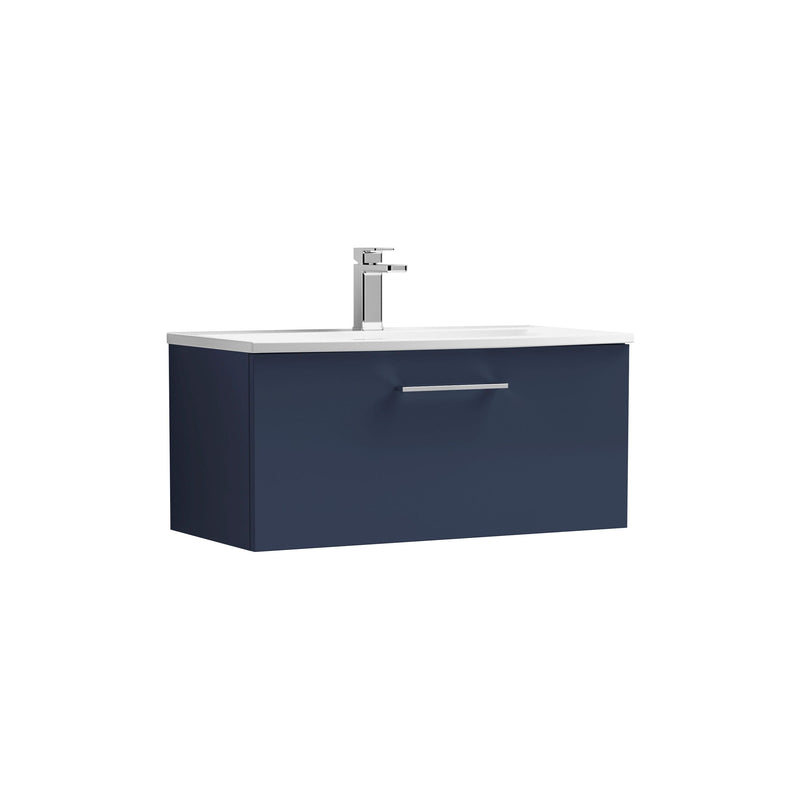 Nuie Arno Wall Hung vanity unit with Curved basin - 800mm (1 Drawer) Midnight Blue
