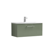 Nuie Arno Wall Hung vanity unit with Curved basin - 800mm (1 Drawer) Satin Green