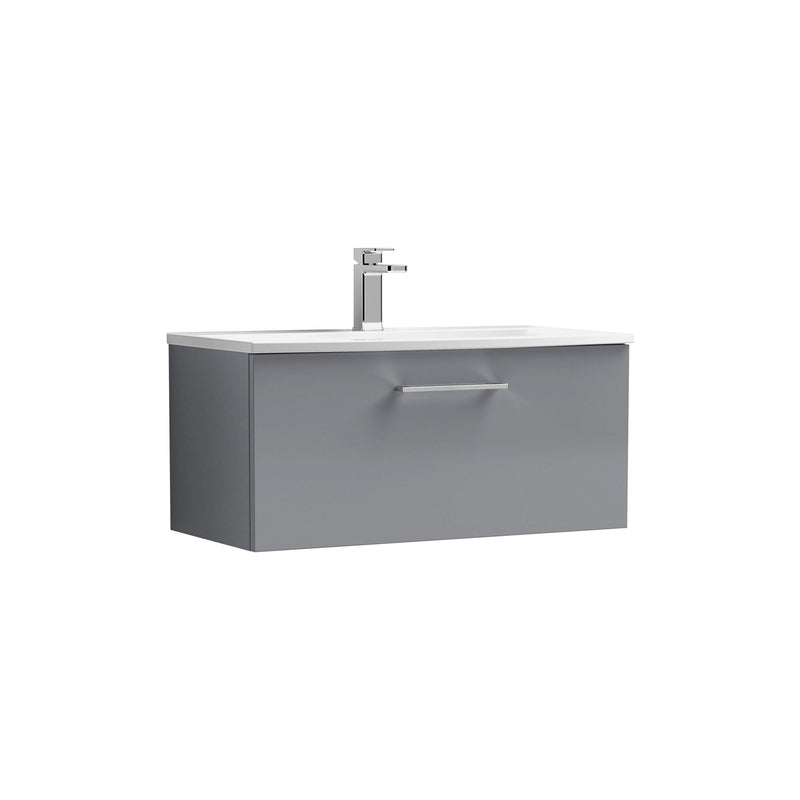 Nuie Arno Wall Hung vanity unit with Curved basin - 800mm (1 Drawer) Satin Grey