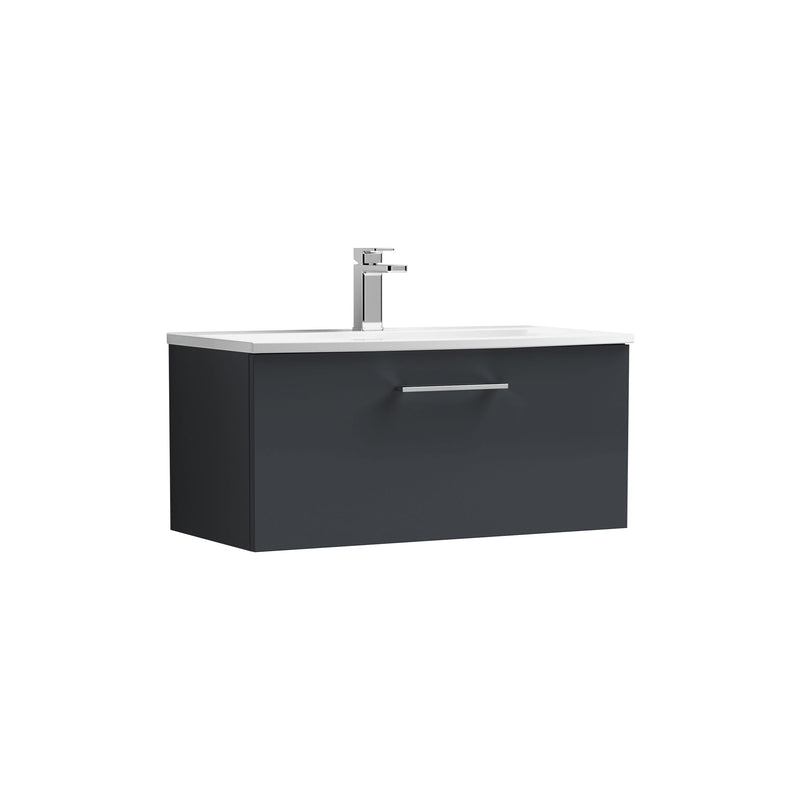 Nuie Arno Wall Hung vanity unit with Curved basin - 800mm (1 Drawer) Soft Black