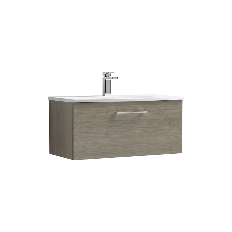 Nuie Arno Wall Hung vanity unit with Curved basin - 800mm (1 Drawer) Solace Oak