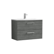 Nuie Arno Wall Hung vanity unit with Curved basin - 800mm (2 Drawers) Anthracite Woodgrain