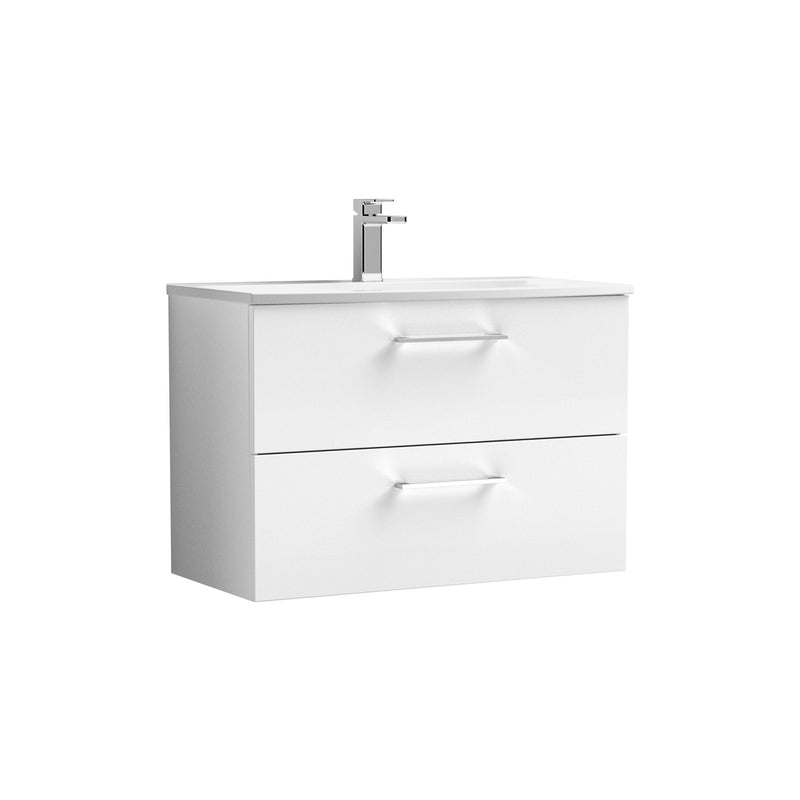 Nuie Arno Wall Hung vanity unit with Curved basin - 800mm (2 Drawers) Gloss White