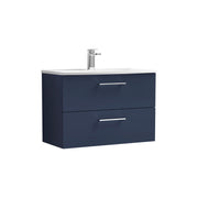 Nuie Arno Wall Hung vanity unit with Curved basin - 800mm (2 Drawers) Midnight Blue