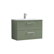 Nuie Arno Wall Hung vanity unit with Curved basin - 800mm (2 Drawers) Satin Green