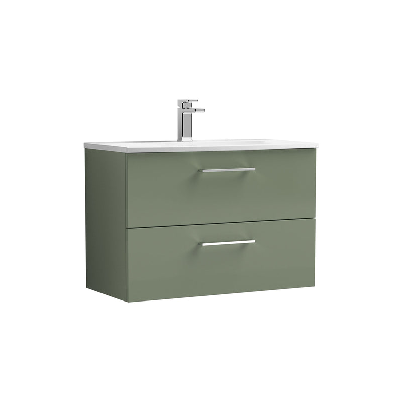 Nuie Arno Wall Hung vanity unit with Curved basin - 800mm (2 Drawers) Satin Green
