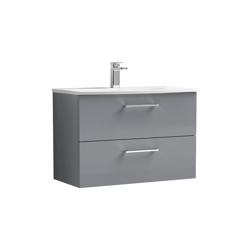 Nuie Arno Wall Hung vanity unit with Curved basin - 800mm (2 Drawers) Satin Grey