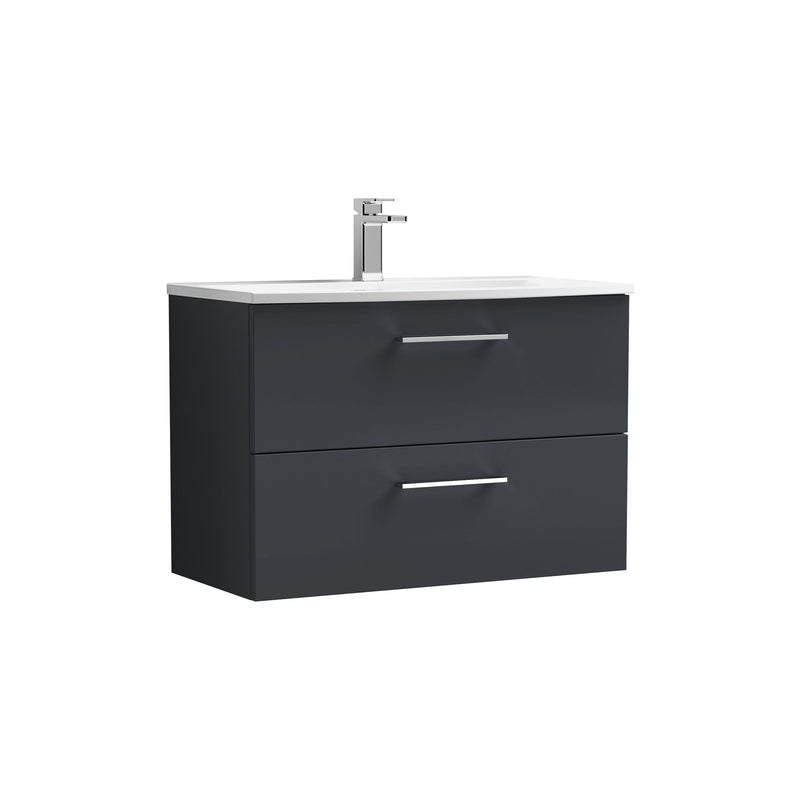 Nuie Arno Wall Hung vanity unit with Curved basin - 800mm (2 Drawers) Soft Black