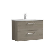 Nuie Arno Wall Hung vanity unit with Curved basin - 800mm (2 Drawers) Solace Oak