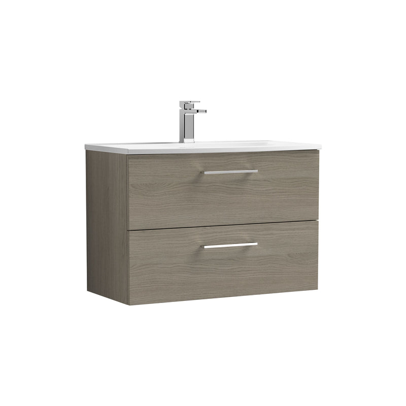 Nuie Arno Wall Hung vanity unit with Curved basin - 800mm (2 Drawers) Solace Oak
