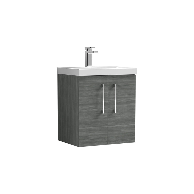 Nuie Arno Wall Hung vanity unit with Mid-Edge basin - 500mm (2 Doors) Anthracite Woodgrain