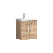 Nuie Arno Wall Hung vanity unit with Mid-Edge basin - 500mm (2 Doors) Bleached Oak