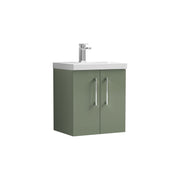 Nuie Arno Wall Hung vanity unit with Mid-Edge basin - 500mm (2 Doors) Satin Green