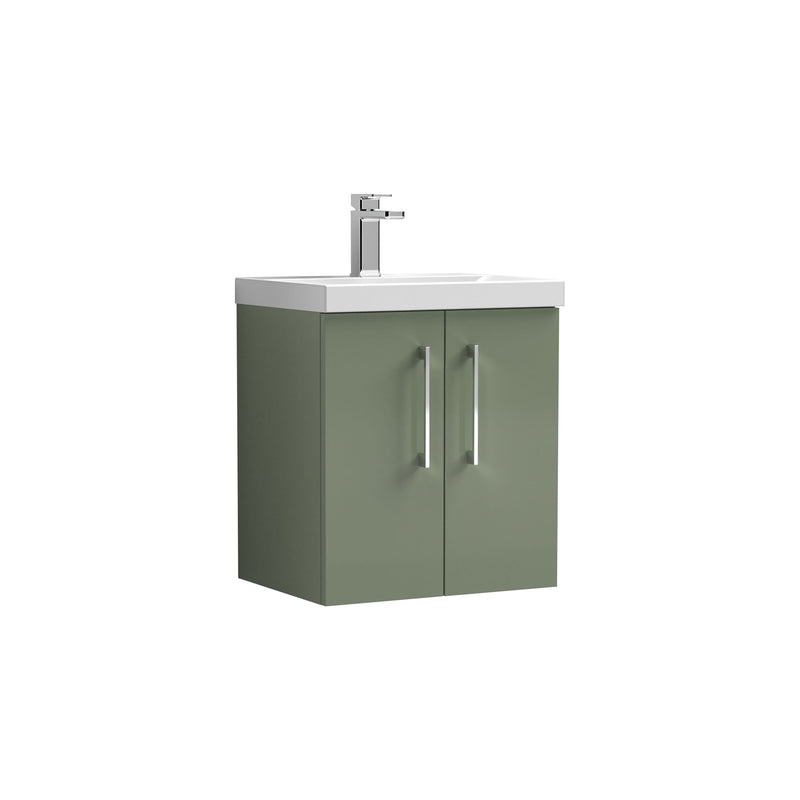 Nuie Arno Wall Hung vanity unit with Mid-Edge basin - 500mm (2 Doors) Satin Green