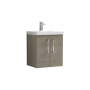 Nuie Arno Wall Hung vanity unit with Mid-Edge basin - 500mm (2 Doors) Solace Oak