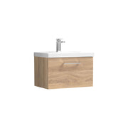 Nuie Arno Wall Hung vanity unit with Mid-Edge basin - 600mm (1 Drawer) Bleached Oak