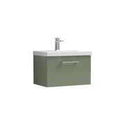 Nuie Arno Wall Hung vanity unit with Mid-Edge basin - 600mm (1 Drawer) Satin Green