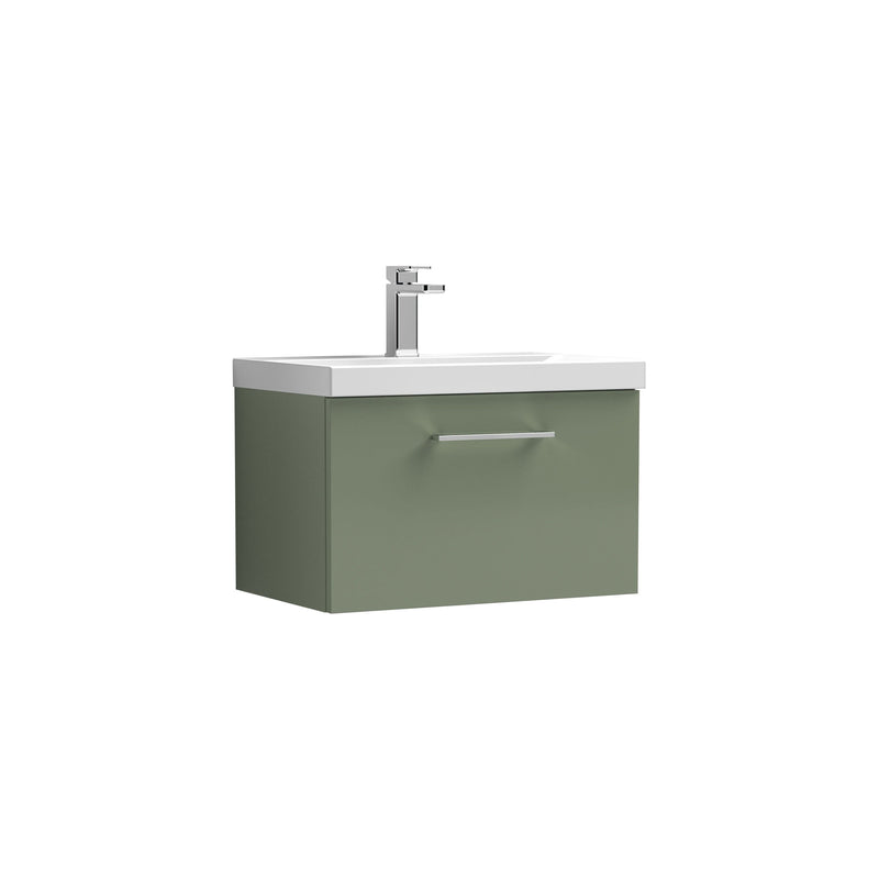 Nuie Arno Wall Hung vanity unit with Mid-Edge basin - 600mm (1 Drawer) Satin Green