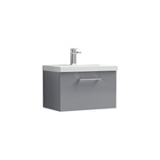Nuie Arno Wall Hung vanity unit with Mid-Edge basin - 600mm (1 Drawer) Satin Grey
